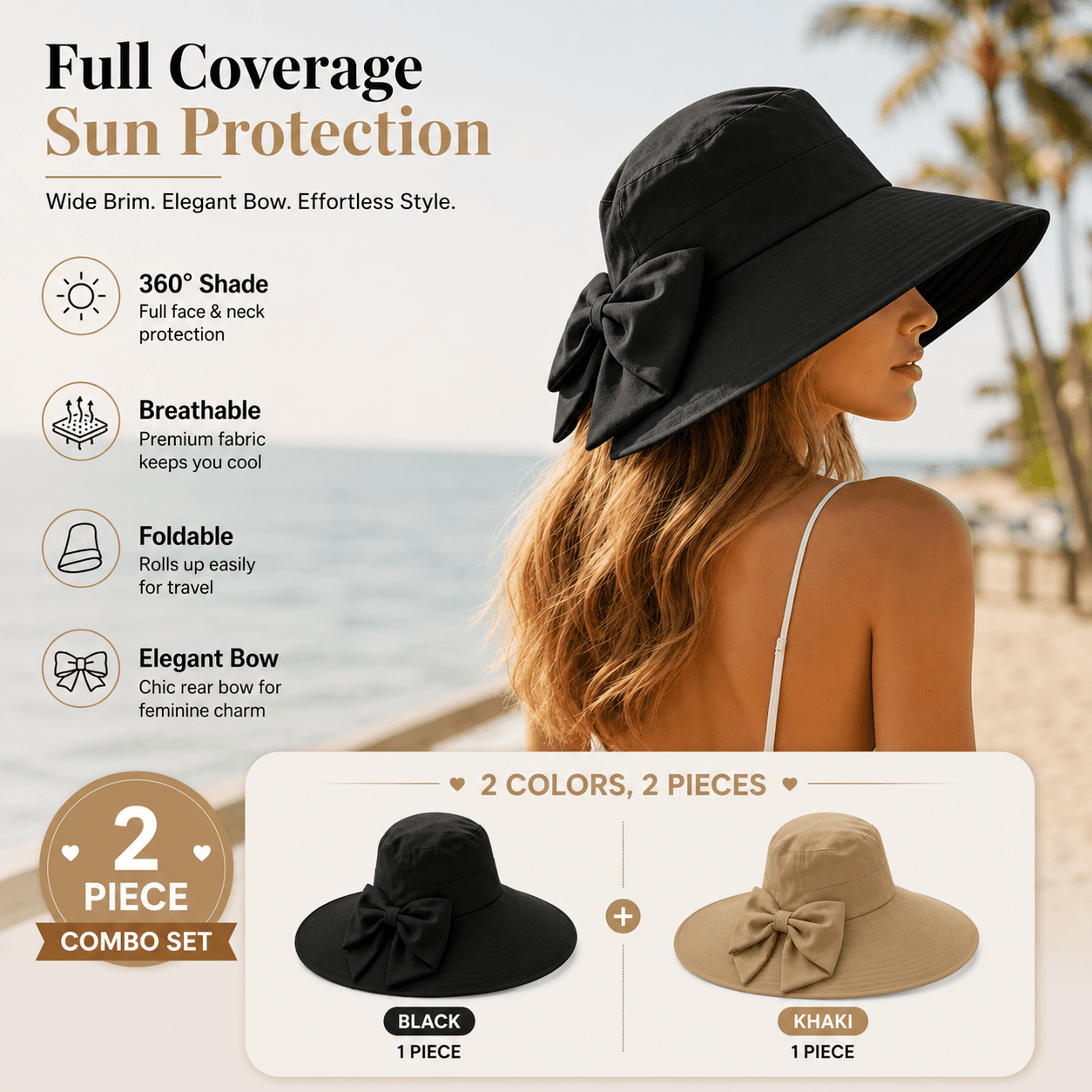 2 Hats - Black + Khaki